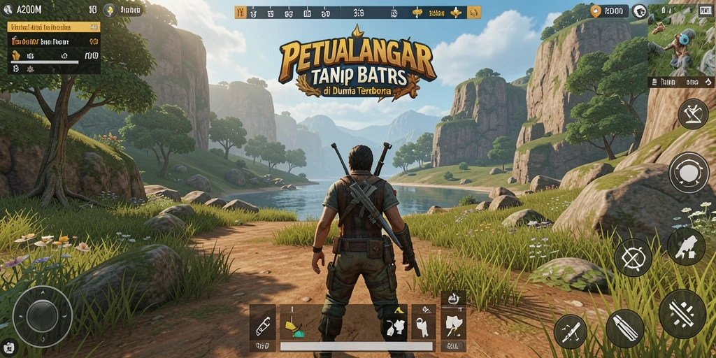 Tangkapan layar utama A200M menunjukkan petualangan seru di dunia terbuka.