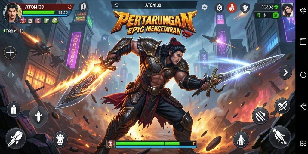 Gameplay menegangkan dan aksi pertarungan seru dalam ATOM138.