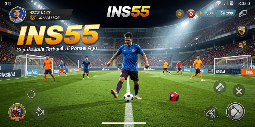 Tampilan gameplay INS55 dengan aksi sepak bola nyata.
