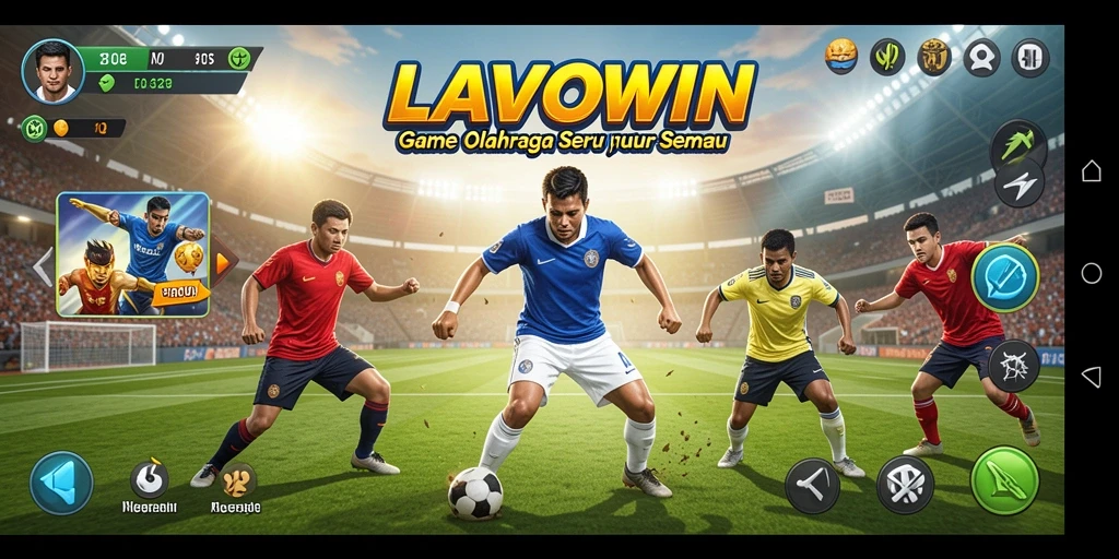 Tangkapan layar dari LAVOWIN menunjukkan aksi permainan olahraga yang mendebarkan.