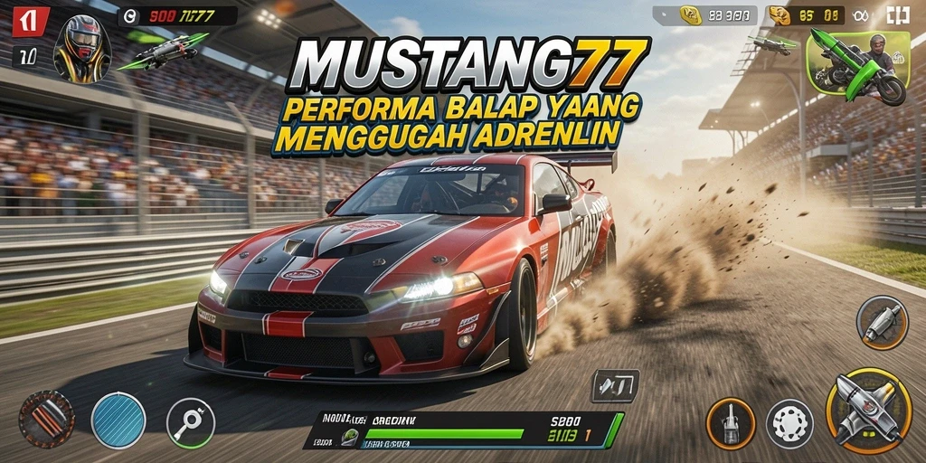 Gameplay balap seru di MUSTANG77 dengan berbagai mobil dan trek menantang.