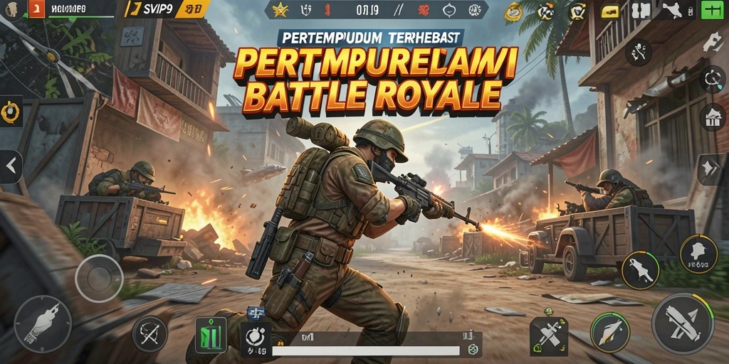 Gameplay Battle Royale mendebarkan dengan pertempuran intens.