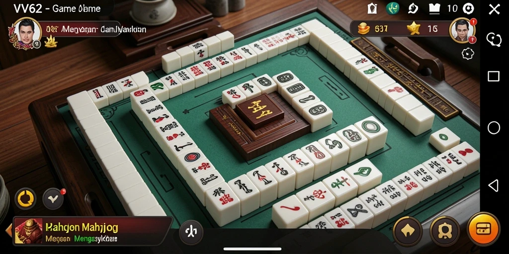 Tampilan gameplay penuh warna dari VV62 saat bermain Mahjong